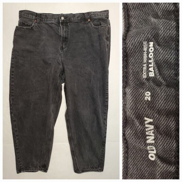 Old Navy Womens Extra High Rise Balloon Denim Jeans Sz Plus 20 Charcoal Gray - Picture 1 of 7